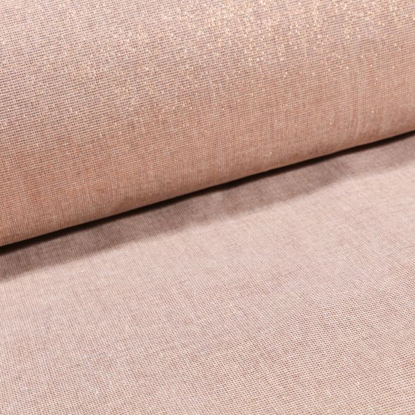 Voilage aspect Lin Grande largeur Lurex Cuivre sur fond Beige - Par 10 cm