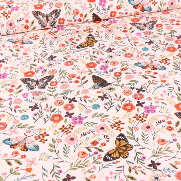 Tissu Coton Dashwood Studio Aviary papillons sur fond Ecru - Par 10 cm