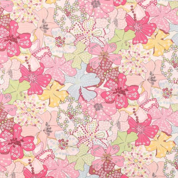 Tissu Liberty of London Mauvey Pastel rose, vert et jaune - Par 10 cm