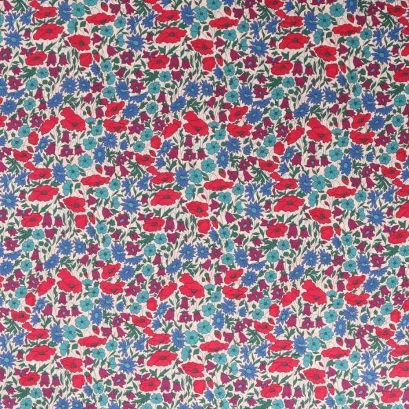 Tissu Liberty of London Poppy Daisy Bleu - Par 10 cm