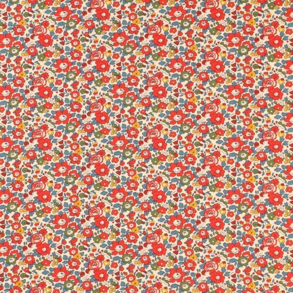 Tissu Liberty of London Betsy Ann Rouge, bleu, vert et jaune - Par 10 cm