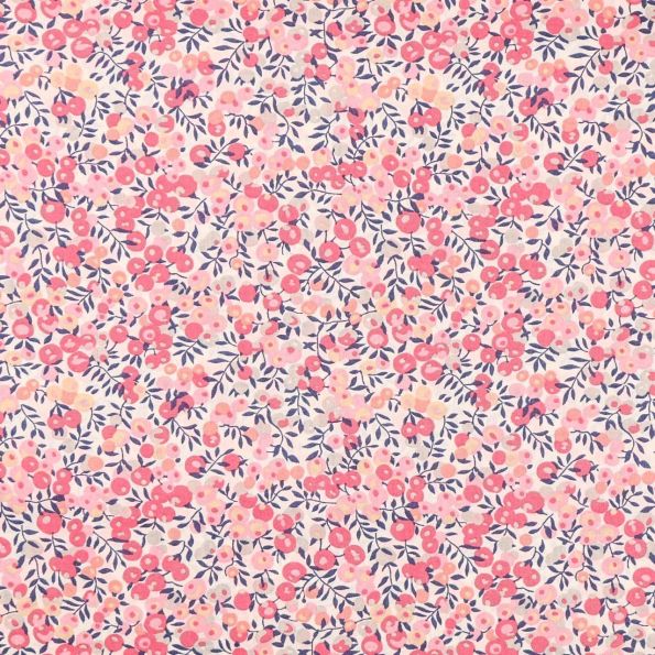 Tissu Liberty of London Wiltshire Blanc, rose, bleu marine et gris clair - Par 10 cm