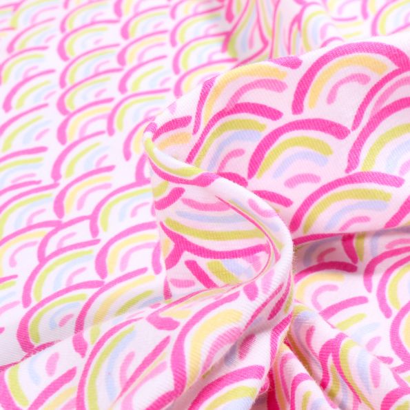 Tissu Jersey Coton Rainbow néon sur fond Blanc - Par 10 cm