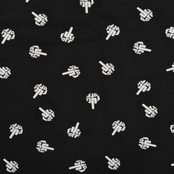 Tissu Jersey Coton Fuck Gris sur fond Noir - Par 10 cm