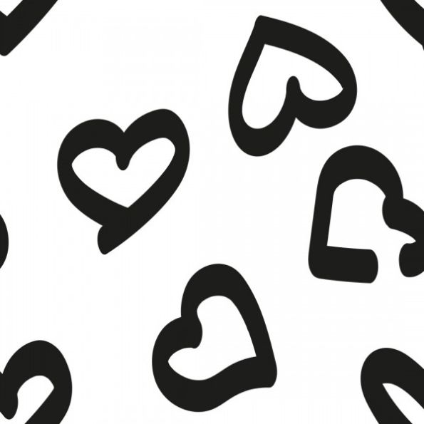 Tissu Jersey Coton Cœurs noirs sur fond Blanc - Par 10 cm