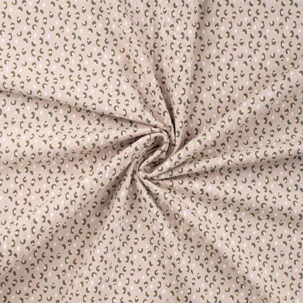 Tissu Jersey Coton imprimé Léopard sur fond Rose poudré - Par 10 cm
