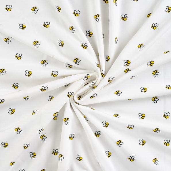 Tissu Jersey Coton imprimé Lina petites abeilles sur fond Blanc - Par 10 cm