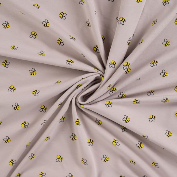 Tissu Jersey Coton imprimé Lina petites abeilles sur fond Beige nougat - Par 10 cm