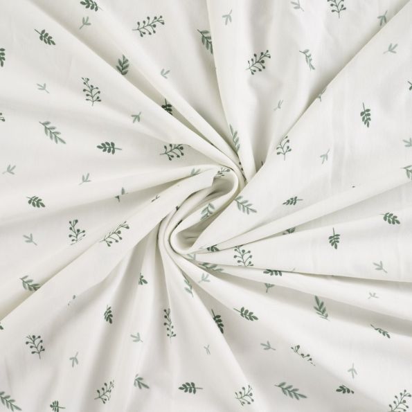Tissus Jersey Coton imprimé Branches sur fond Blanc cassé - Par 10 cm