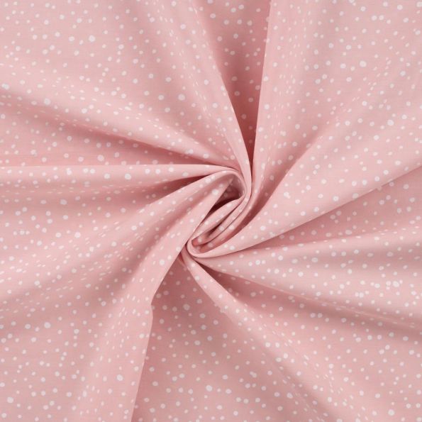 Tissu Popeline de Coton  pois blancs Zeli sur fond Rose poudré - Par 10 cm