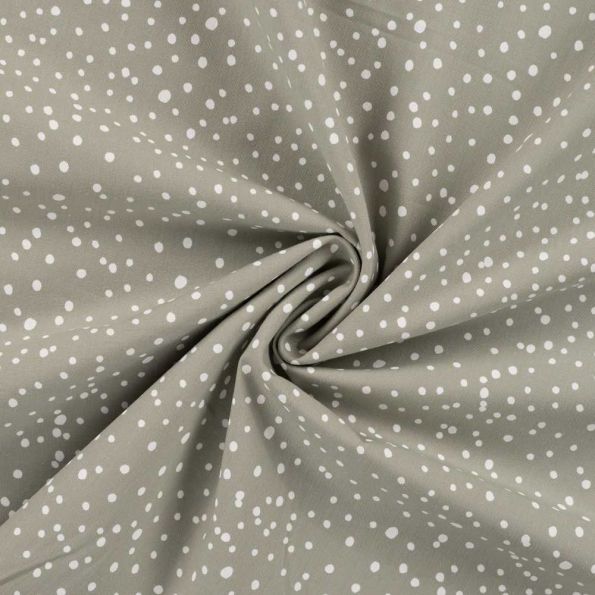 Tissu Popeline de Coton pois blancs Zeli sur fond Vert kaki clair - Par 10 cm