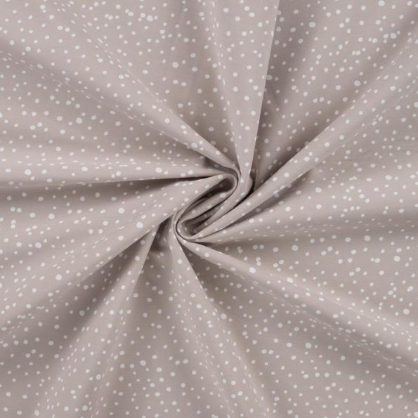 Tissu Popeline de Coton  pois blancs Zeli sur fond Taupe - Par 10 cm