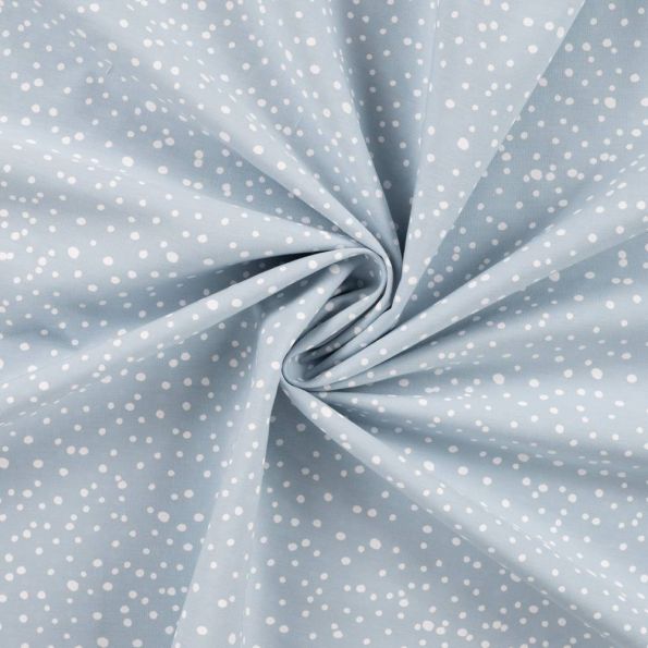 Tissu Popeline de Coton  pois blancs Zeli sur fond Bleu ciel - Par 10 cm