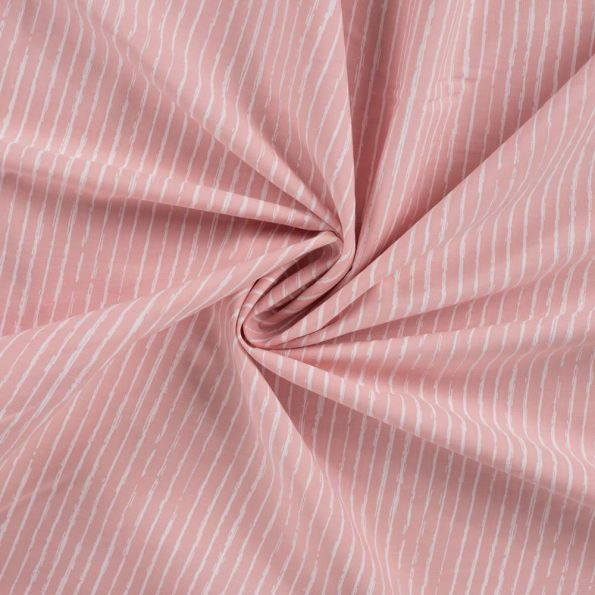 Tissu Popeline de  Coton  rayures blanches Zira sur fond Rose poudré - Par 10 cm