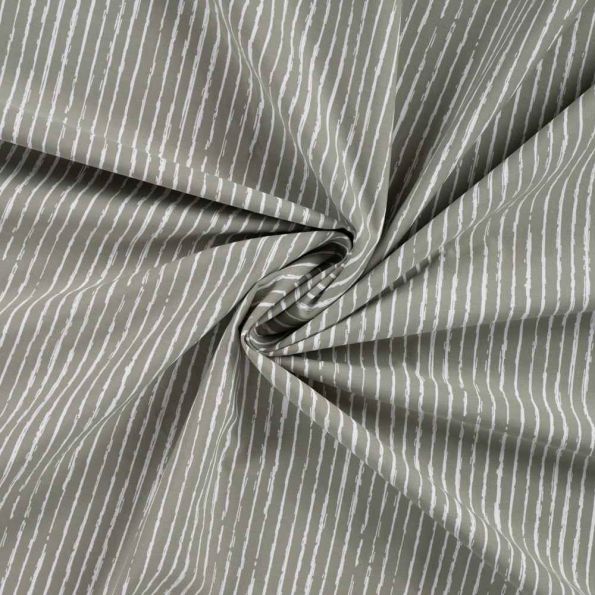 Tissu Popeline de  Coton  rayures blanches Zira sur fond Vert kaki clair - Par 10 cm