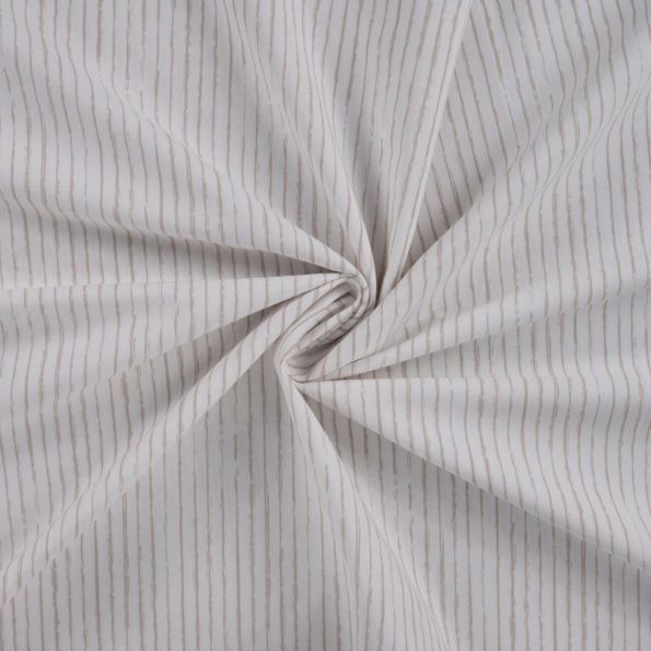Tissu Popeline de  Coton  rayures taupes Zira sur fond Blanc cassé - Par 10 cm