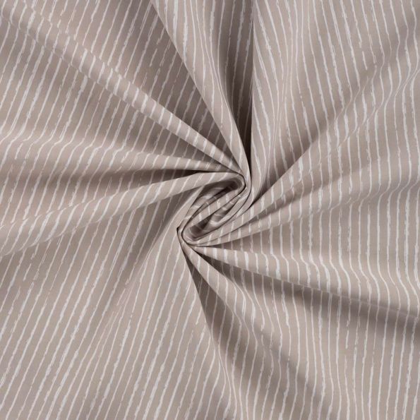 Tissu Popeline de  Coton  rayures blanches Zira sur fond Taupe - Par 10 cm