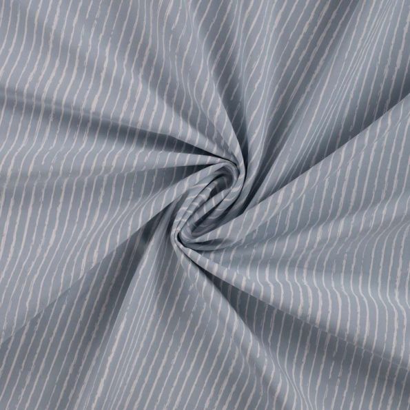 Tissu Popeline de  Coton  rayures blanches Zira sur fond Bleu gris - Par 10 cm