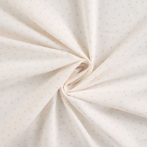 Tissu Coton imprimé Petits coeurs roses sur fond Blanc - Par 10 cm
