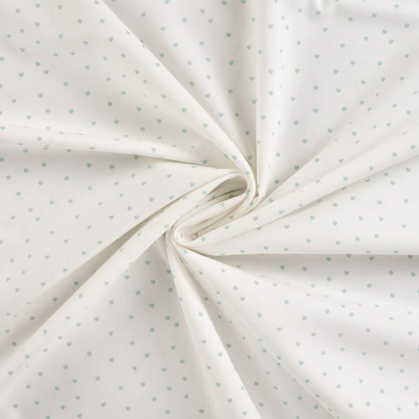 Tissu Coton imprimé Petits coeurs bleus sur fond Blanc - Par 10 cm