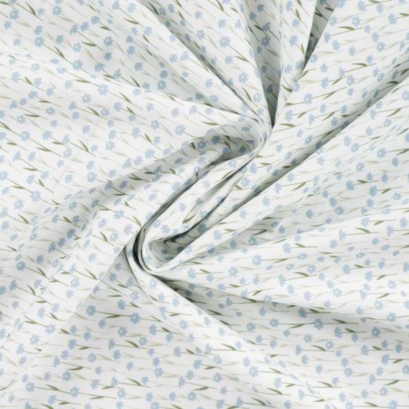 Tissu Popeline de Coton Arielle petites fleurs Bleu sur fond Blanc - Par 10 cm