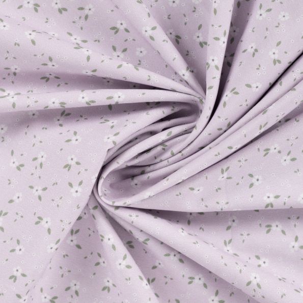 Tissu Popeline de Coton Charlotte petites fleurs sur fond Lilas - Par 10 cm