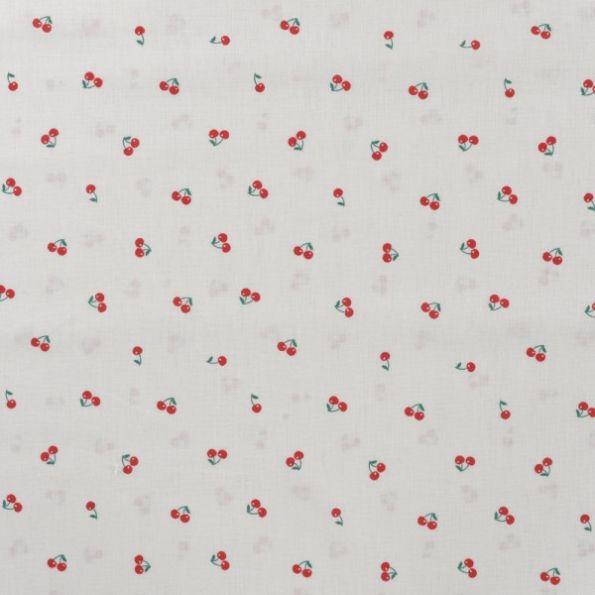 Tissu Popeline de Coton Cerises Red sur fond Blanc - Par 10 cm
