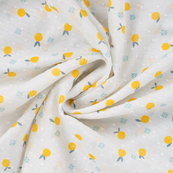 Tissu Voile de Coton Plumetis digital Appoline sur fond Blanc cassé - Par 10 cm