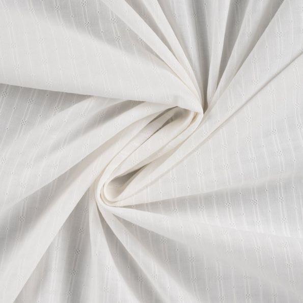 Tissu Voile de Coton brodé uni Violette broderie fine sur fond Blanc - Par 10 cm