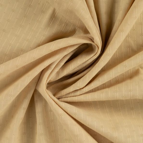 Tissu Voile de Coton brodé uni Violette broderie fine sur fond Naturel - Par 10 cm