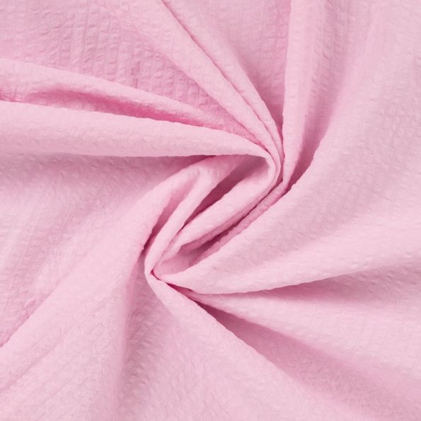 Tissu Seersucker Coton uni Rose - Par 10 cm