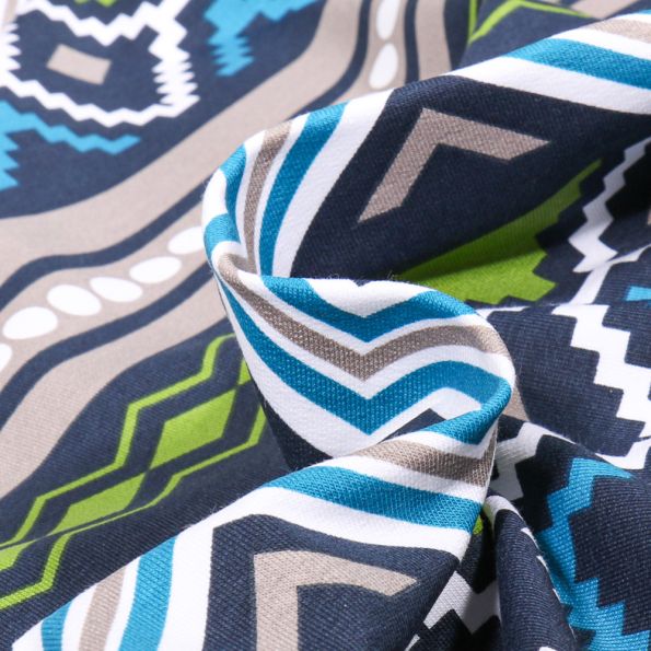 Tissu Jersey coton Chevrons aztèques sur fond Bleu marine - Par 10 cm