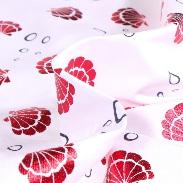 Tissu Jersey Coton Coquillage métallisé sur fond Blanc - Par 10 cm