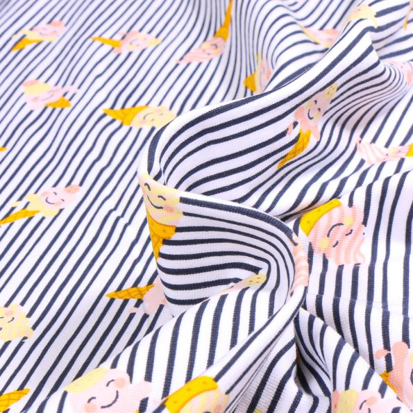 Tissu Jersey Coton Glaçe à l'italienne sur fond Blanc - Par 10 cm