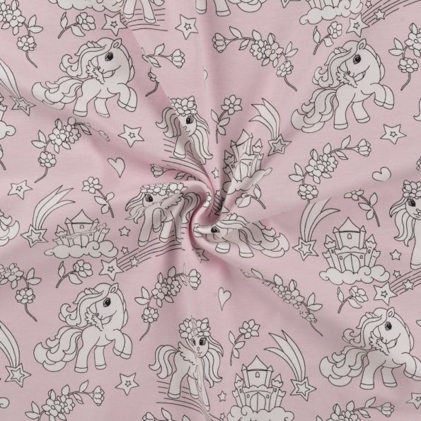Tissu Jersey Magique Licorne sur fond Rose - Par 10 cm