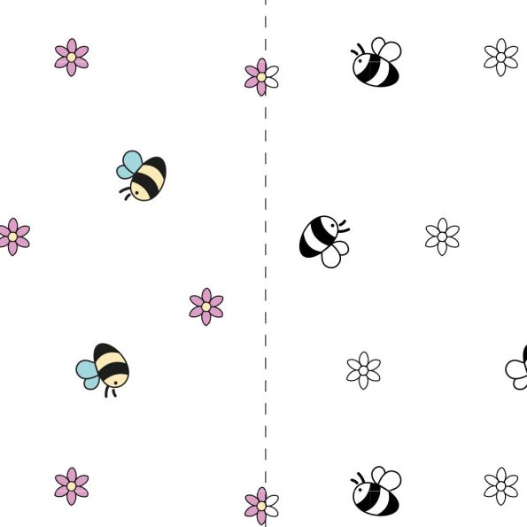 Tissu Jersey Coton magique Maya petites abeilles sur fond Blanc - Par 10 cm