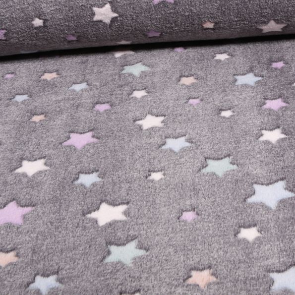 Tissu Doudou Star's sur fond Gris - Par 10 cm