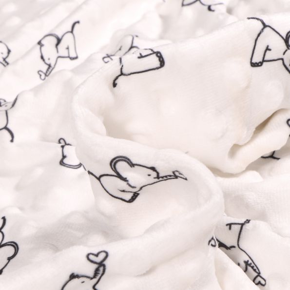 Tissu Minky Ultra doux Pois Eléphanteaux sur fond Blanc cassé - Par 10 cm