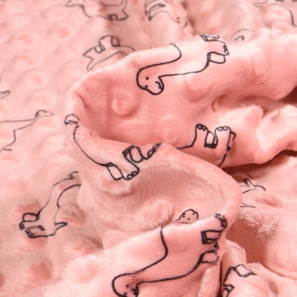 Tissu Minky Ultra doux Pois Dino sur fond Rose pâle - Par 10 cm