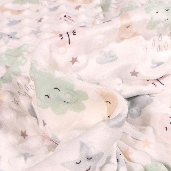 Tissu Minky Ultra doux Pois Rainy pastel sur fond Blanc cassé - Par 10 cm