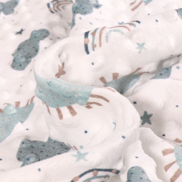 Tissu Minky Ultra doux Pois Nuage soleil bleugris sur fond Blanc - Par 10 cm