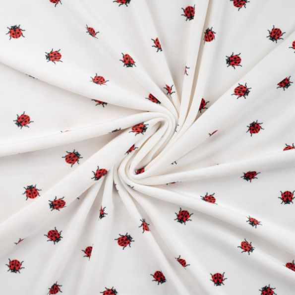 Coupon Tissu Minky Ultra doux Ras Coccinelles rouges sur fond Blanc - Coupon de 200 cm