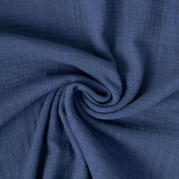 Tissu Double gaze aspect lin uni Bleu marine - Par 10 cm
