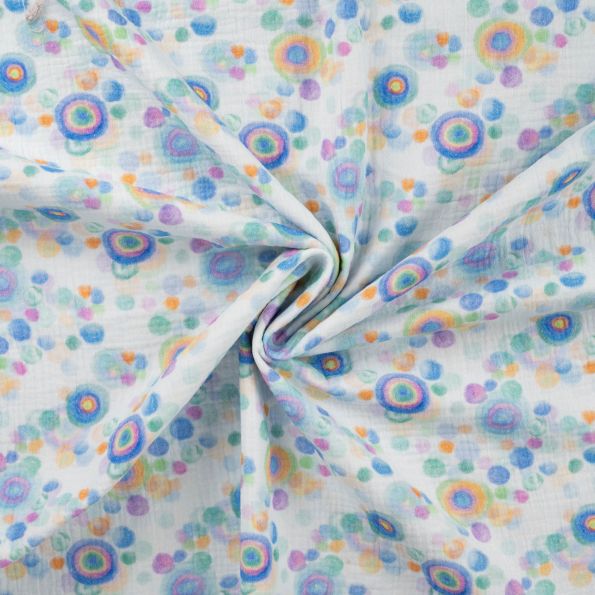 Coupon Tissu Double gaze de Coton Digital Ronds sur fond Vert menthe clair - Coupon de 200 cm