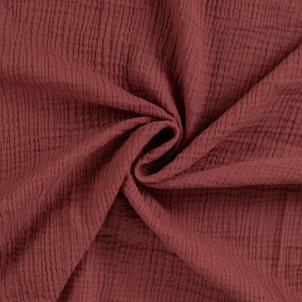 Tissu Double gaze de Coton Réversible uni Vieux rose - Par 10 cm