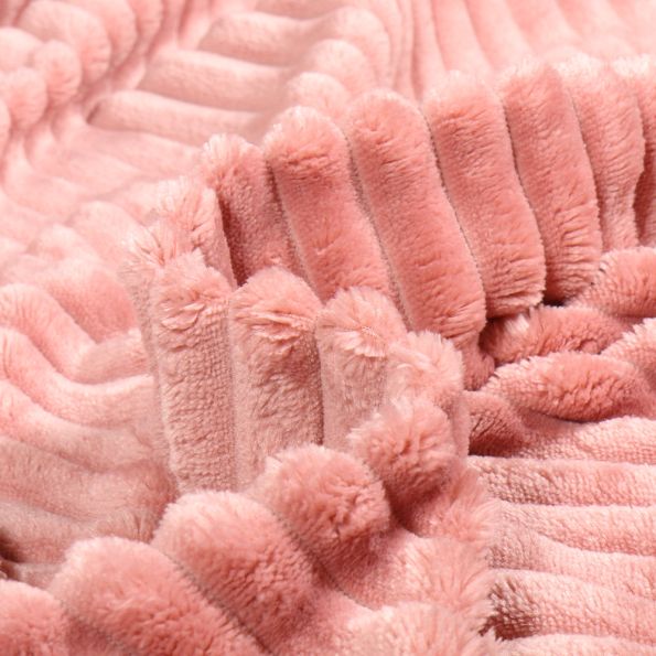 Tissu Minky Ultra doux uni côtelé envers doudou Rose poudré - Par 10 cm