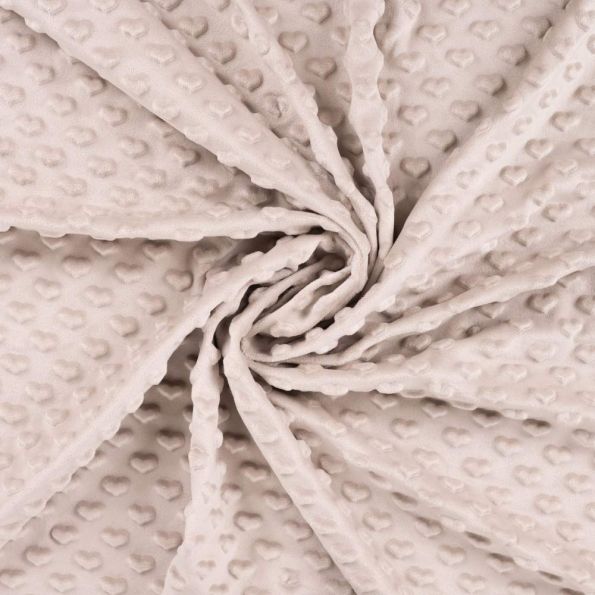 Coupon Tissu Minky Ultra doux Coeurs uni coeurs sur fond Beige sable - Coupon de 50 cm