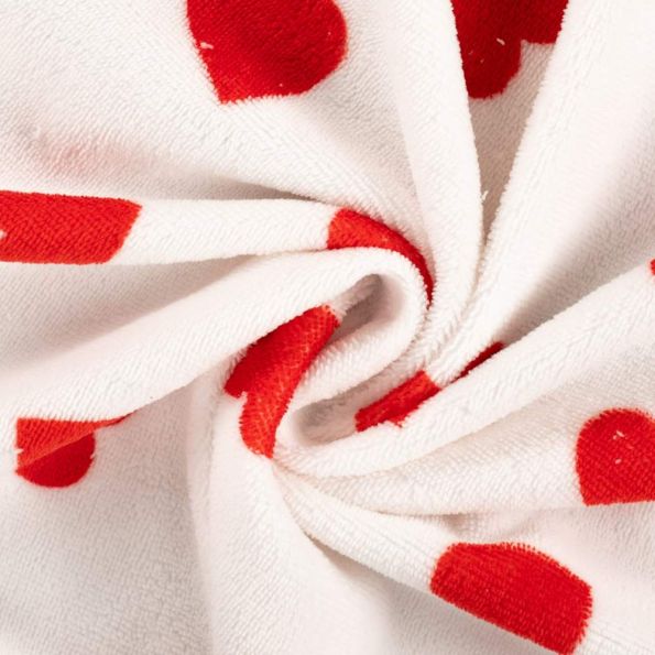 Tissu Micro éponge imprimé Lova rouge sur fond Blanc - Par 10 cm