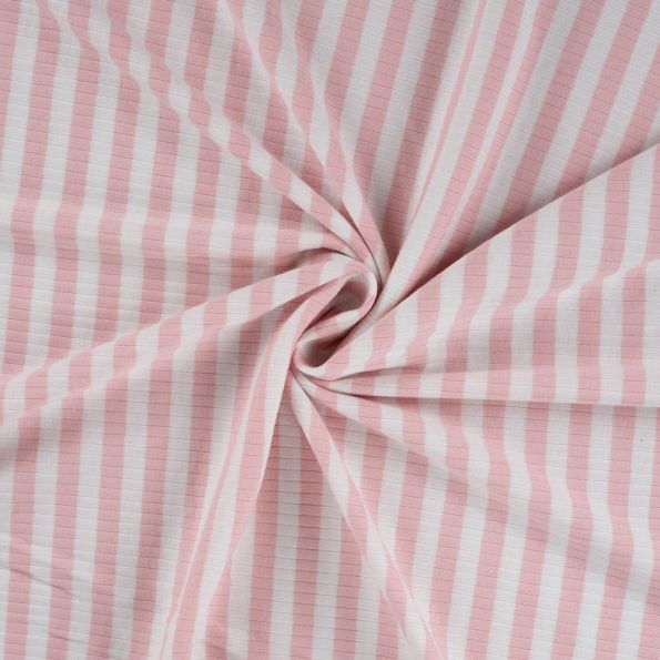 Tissu Jersey Coton Côtelé rayé Rose - Par 10 cm