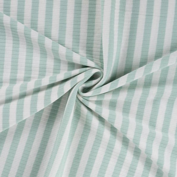 Tissu Jersey Coton Côtelé rayé Vert menthe - Par 10 cm